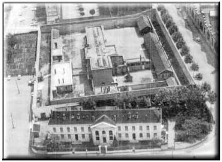 Aerial view of Drancy internment camp near Paris, transit point for Convoy 72 deportees