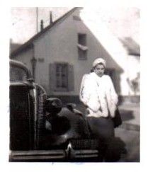 Olga Stern wearing a white rabbit fur coat, Edith's sister