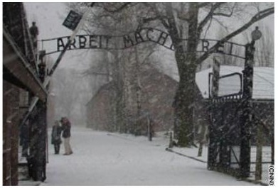 Entrance gate to Auschwitz-Birkenau concentration camp where Edith Davidovici was imprisoned